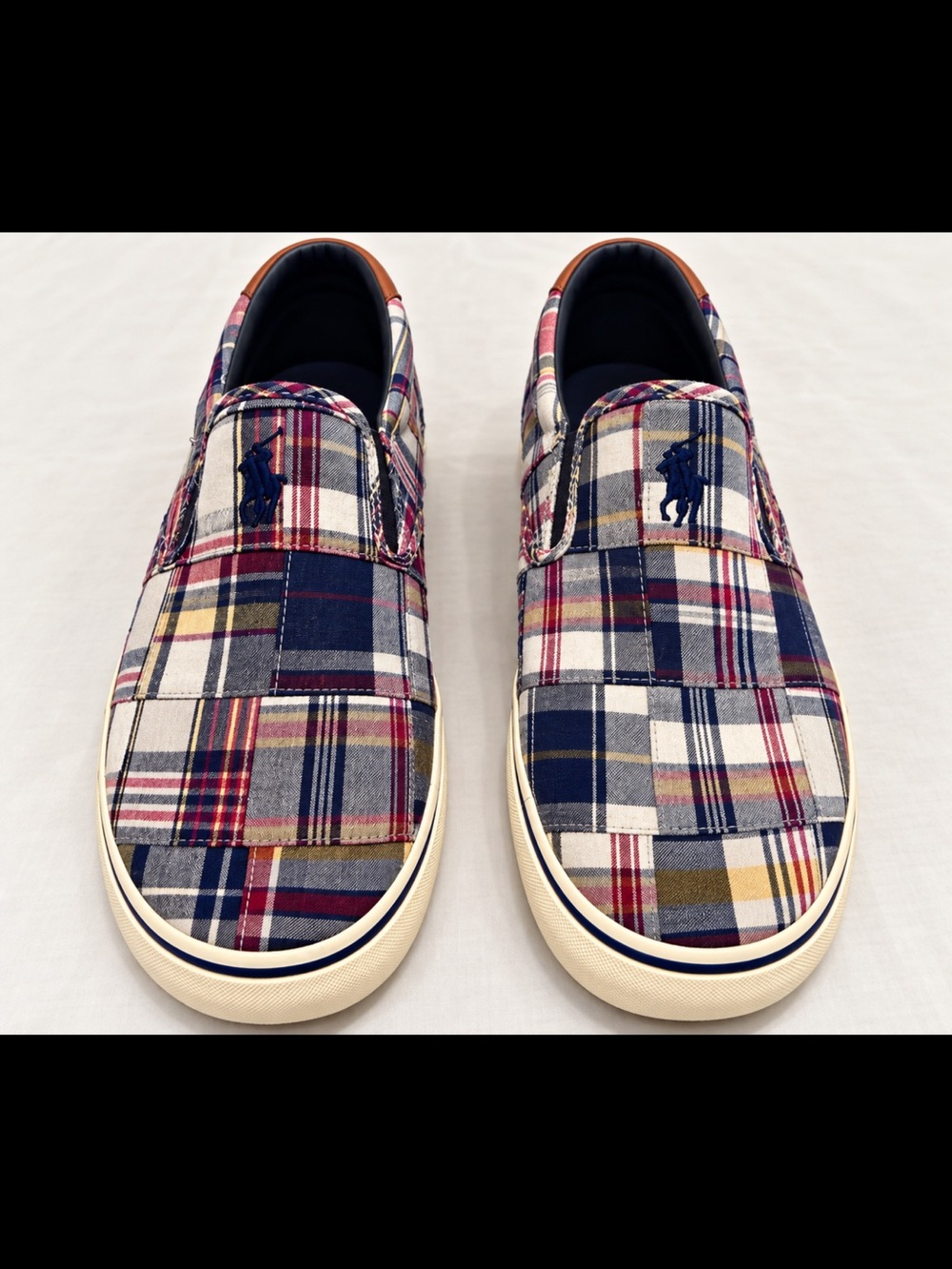 Polo by Ralph Lauren Men’s Navy, Red & White Plaid Slip-On Loafers